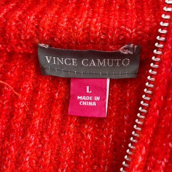 Vince Camuto Womens Red Ribbed Half-Zip Sweater L Acrylic Blend Long Sleeve 5882 - Picture 3 of 9